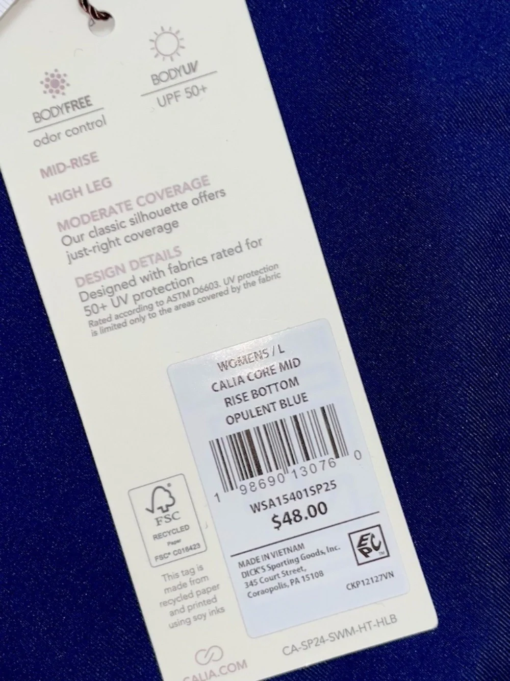 Calia Swim Bottoms Large Bikini Womens Navy Blue Core Mid Rise NWT